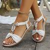 Fashion 2024 Summer Women's New Bohemian Ethnic Feng Shui Diamond Buckle Elastic Ankle Strap Sandals Outdoor Leisure Beach Shoes