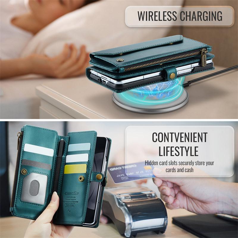 CaseMe Flip Leather Phone Case for Samsung Galaxy Z Fold 7 5G Fold 6 5 4 3 S25 Edge S24 FE S23 S22 S21 S20 Plus Note 20 Ultra Zipper Wallet Card Cover