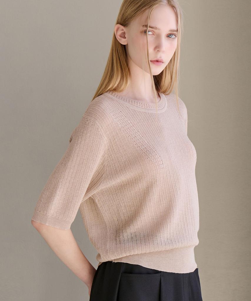 LUSIDA Sheer Round Short Sleeve Knit_4 Colors