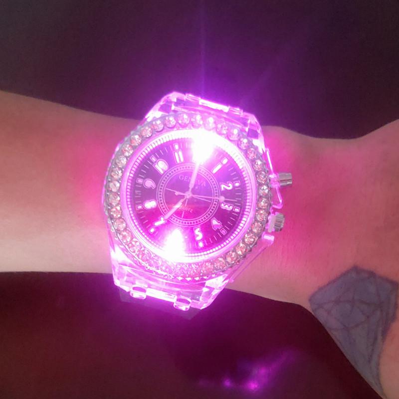 Fashion Rhinestone LED Luminous Watch for Women Outdoor Sports Digital Woman Wirstwatch Clock