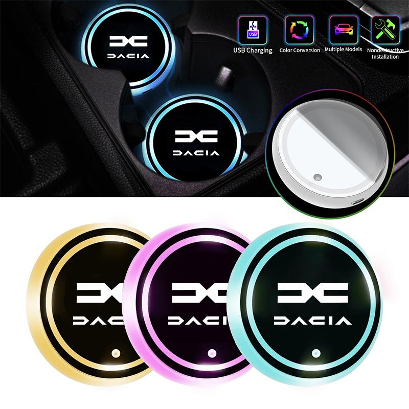 2pcs Car Styling Water Cup Coasters LED Light Holder Mat For New Dacia Duster Logan Sandero Jogger Spring Stepway Dokker Lodgy