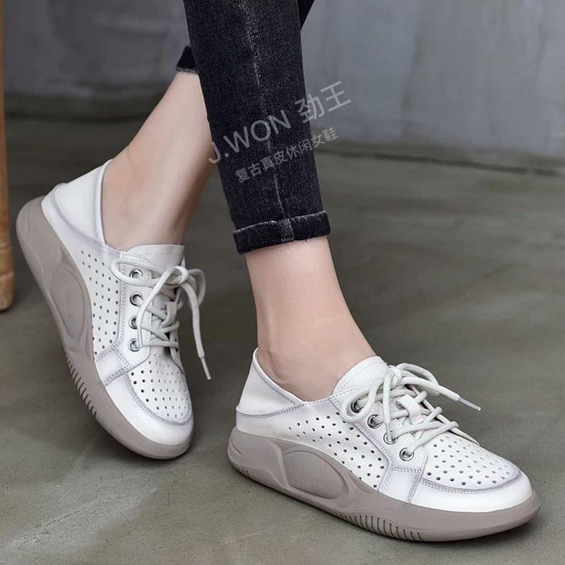 Ретро полые сандалии женские весна-лето 2025 новые спортивные и повседневные туфли женские туфли с сумкой на голове со шнуровкой и мягкой подошвой с отверстиями