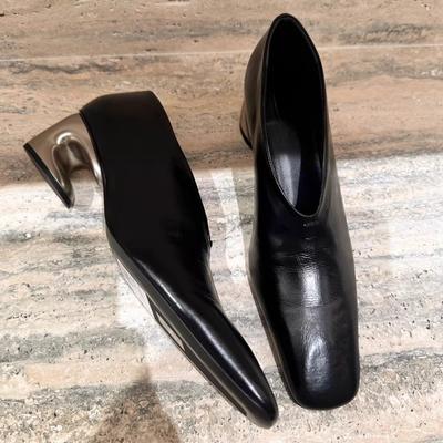 Индивидуальность Необычный каблук Одинарные туфли Осень Новые Квадратный носок Глубокий вырез Слипоны Нескользящие Износостойкие Туфли на каблуке-рюмочке