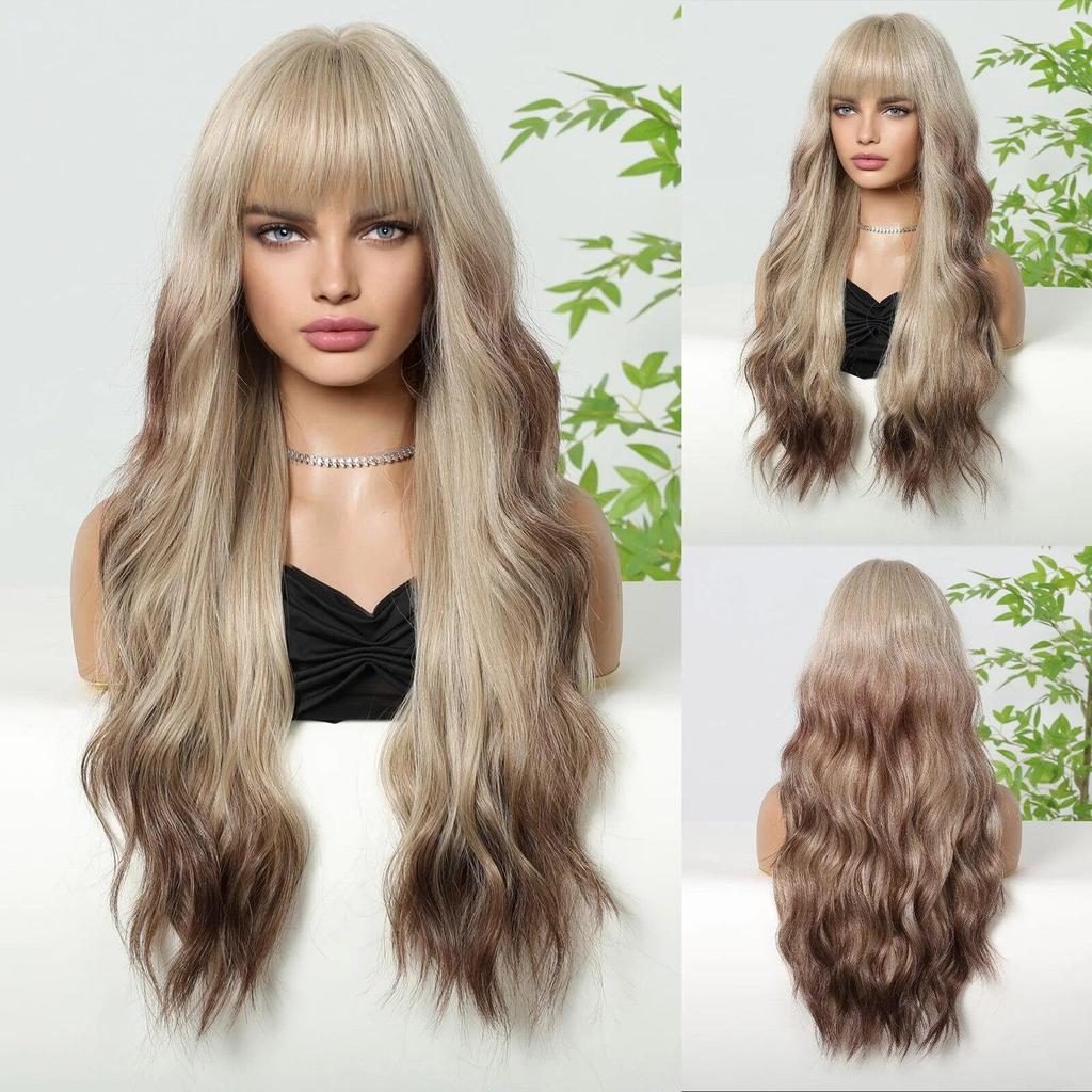 Длинные светлые синтетические парики с глубокой волной и челкой, парики из вьющихся волос для женщин, ежедневные парики, термостойкие
