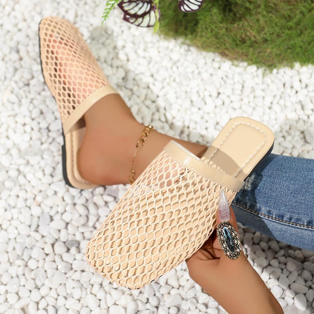 Fish Net Woven Hollow Roman Sandals for Women's Summer New Fisherman Flat Bottomed Round Toe Half Slippers