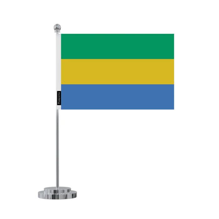 Drapeau De Bureau - Gabon - 14 X 21 Cm - Polyester - Impression Recto/verso - Acier Inoxydable