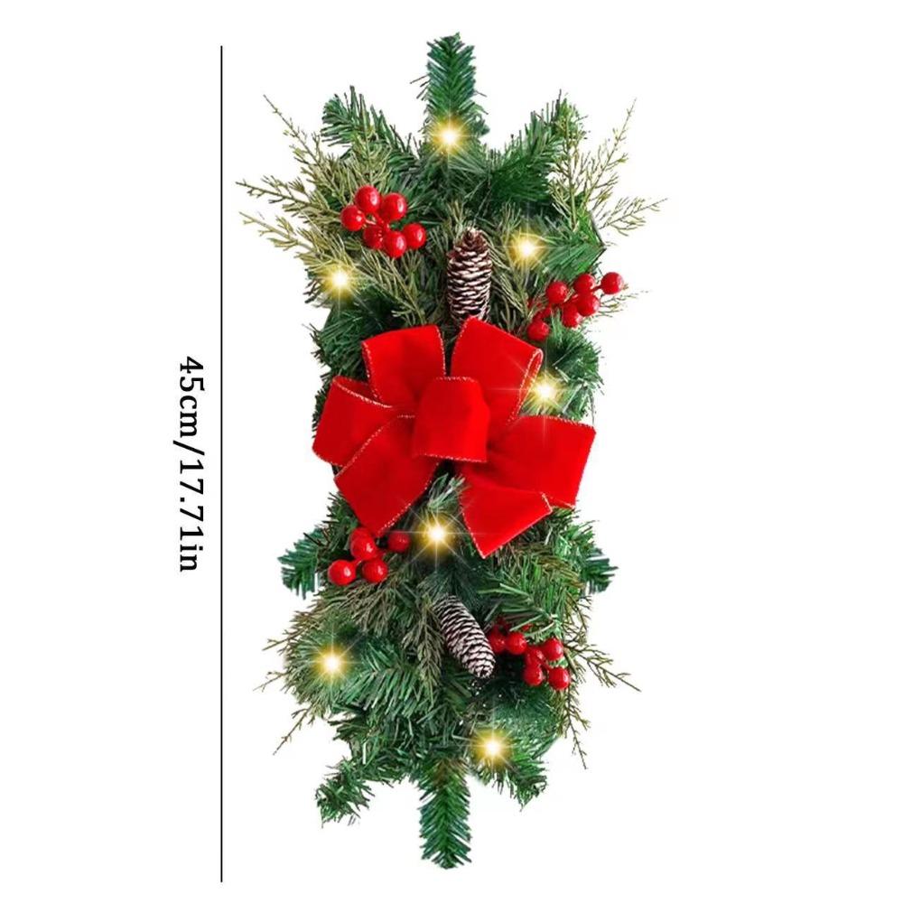 LED Door Decoration Red Rattan Bow Staircase Wreath Cute Christmas Wreath Christmas