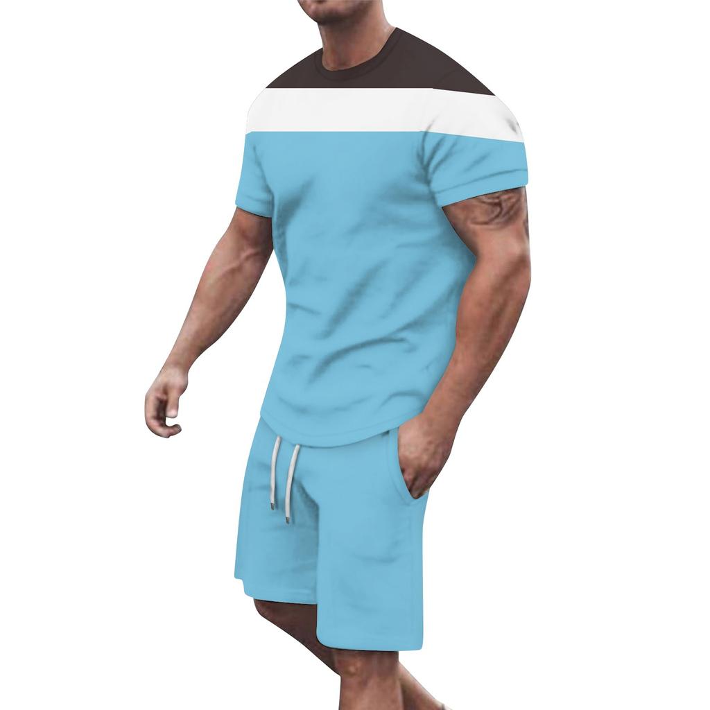 Мужские однотонные шорты с короткими рукавами и открытыми плечами, дышащий мужской повседневный комплект из 2 предметов