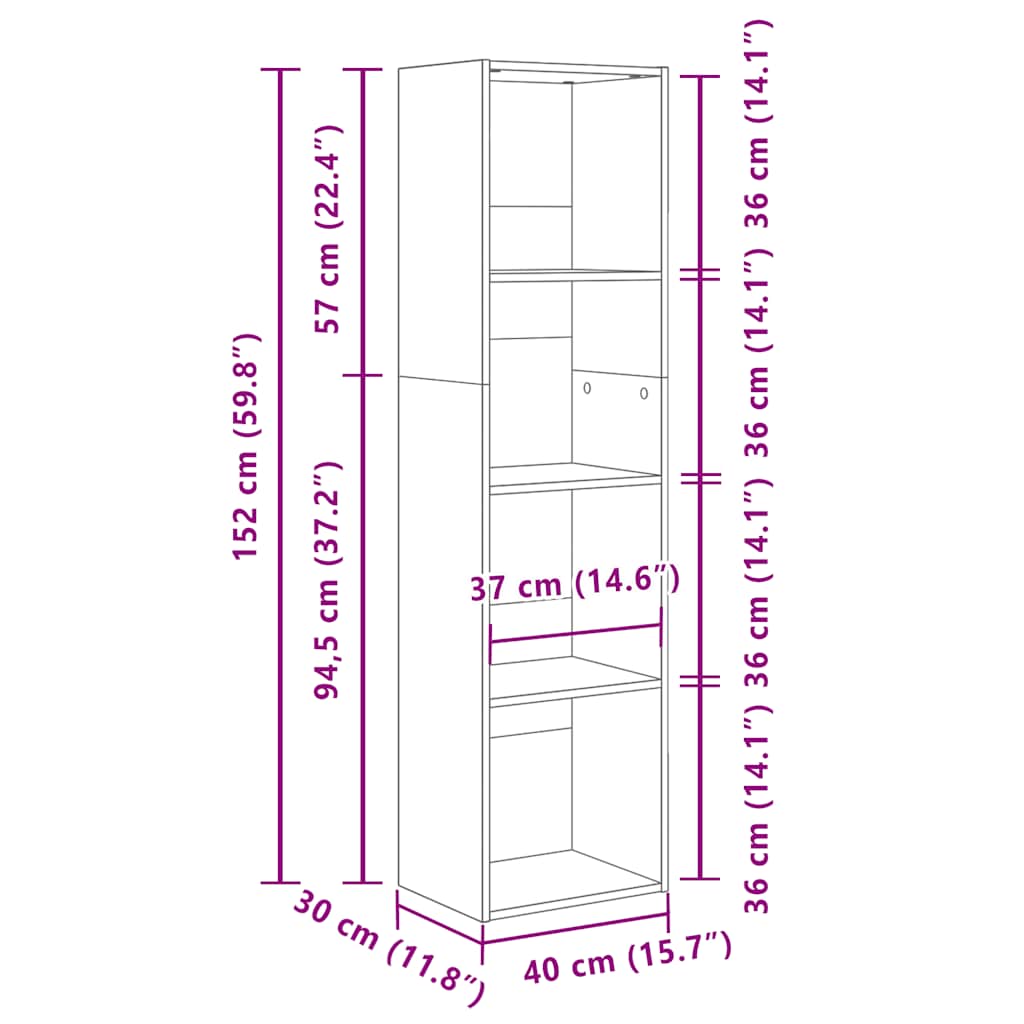 White Bookshelf 40 x 30 x 152 cm Particleboard