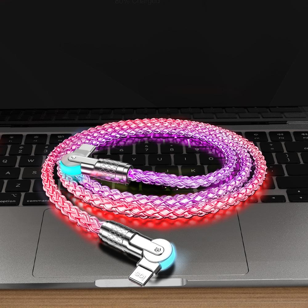 6A RGB цветной PD сверхбыстрый кабель для зарядки Type-C 3-в-1