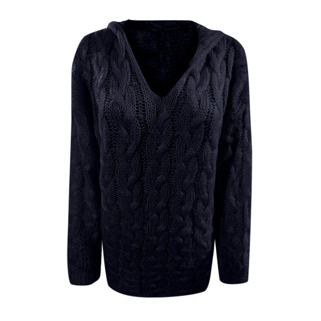 Women Fashion Loose Large Size Solid Color Hood Long Sleeves Sweater Tops