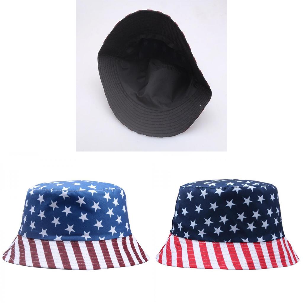 Summer Sun Protection Fisherman Hat With Dualside Us Flag Design For Women