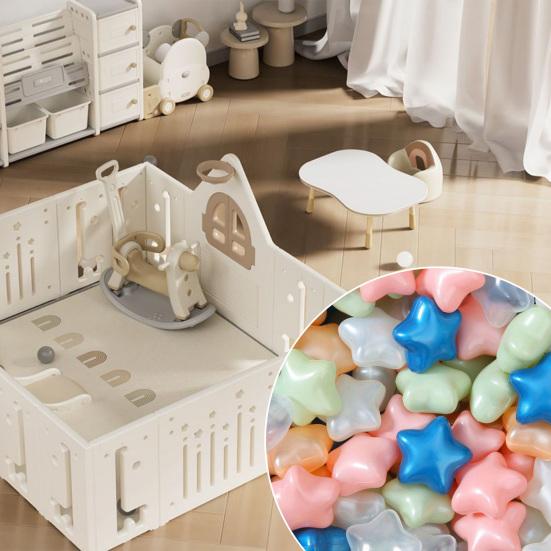 100Pcs/Set Colorful PE Crush Ball Round Star Thickened Pit Proof BPA Phthalate Free Safe Indoor Outdoor Baby