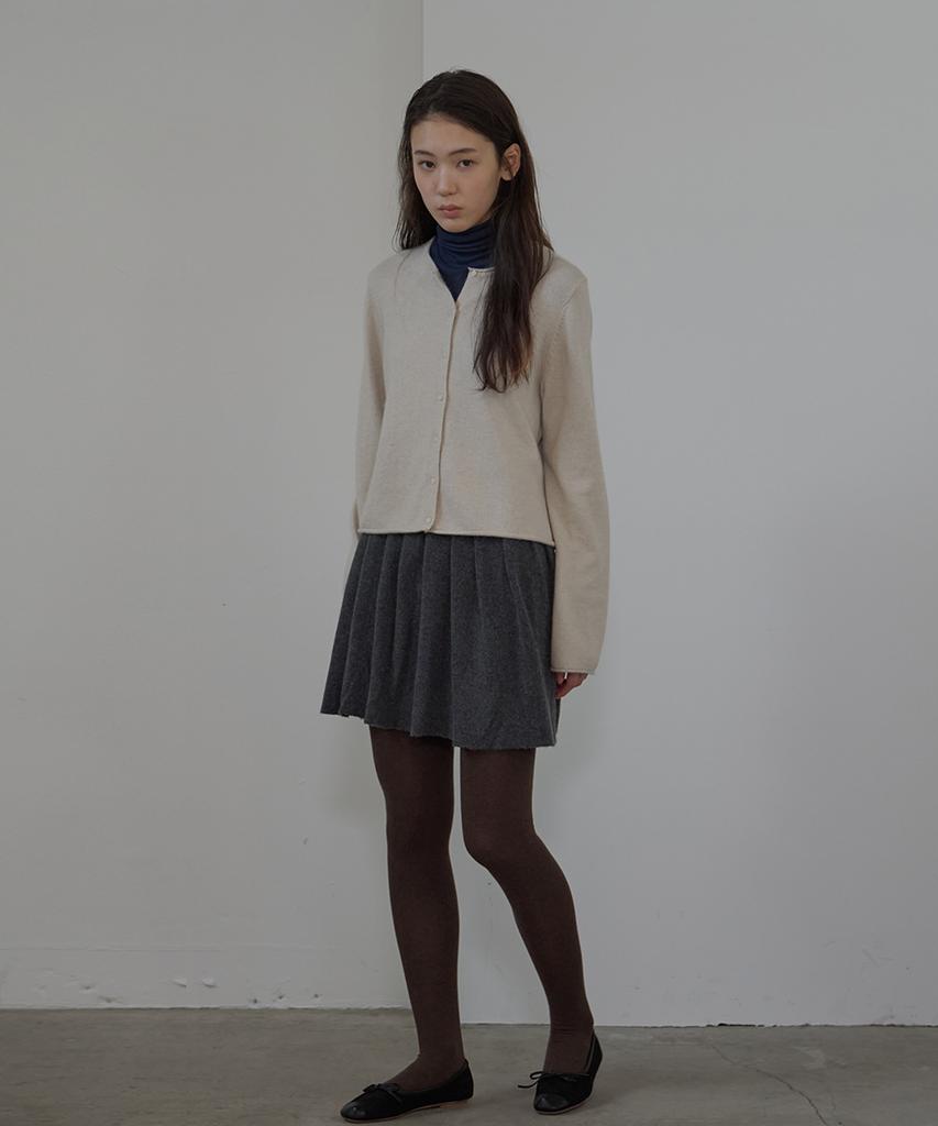 Button Pleats Wool Mini Skirt (Charcoal)