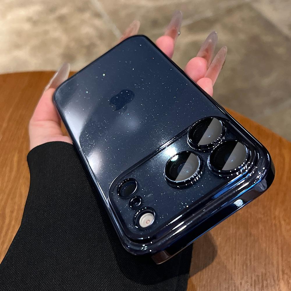 Роскошный Прозрачный Блестящий Чехол с Покрытием для iPhone 17 Air 16 15 14 Plus 13 12 11 Pro Max Ультратонкий Жесткий Чехол с Защитой Линзы