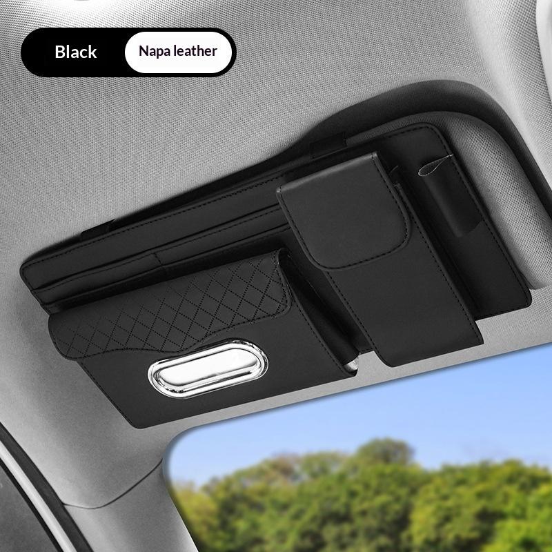 Car Visor Glasses Clip Ticket Card Holder Multi Functional Flip Fur Sunglasses Clip Tissue Bag Storage Organizer