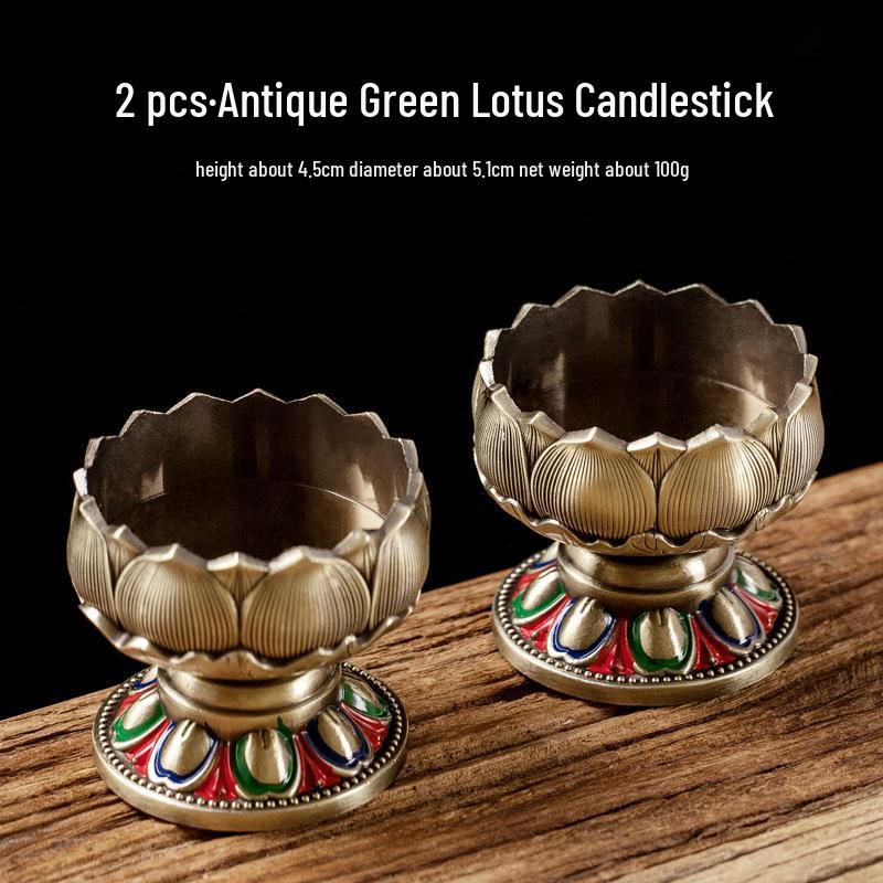 Полностью металлический набор подсвечников-лотосов для буддийских подношений