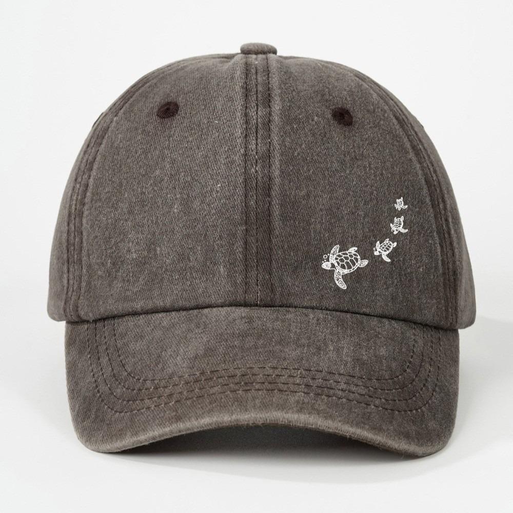 Minimalist Style Turtle Print Baseball Cap Soft Cotton Trucker Hat Washed Baseball Cap For Adults