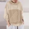 ZANZEA Women Casual Long Sleeve Patchwork Pullover Hoodies