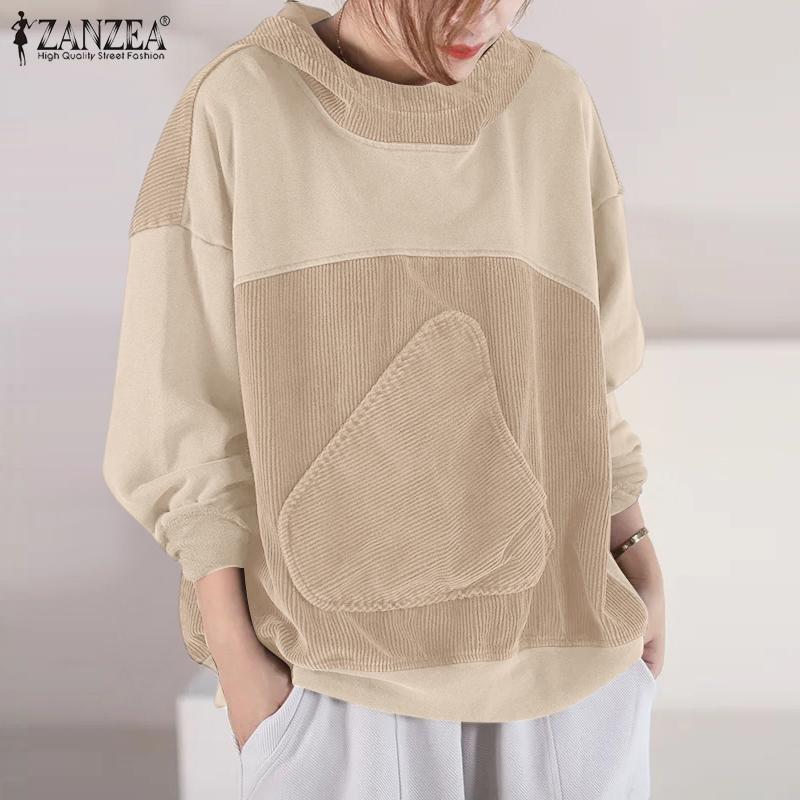 ZANZEA Women Casual Long Sleeve Patchwork Pullover Hoodies