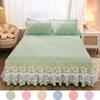 Bedding Set Solid Color Washed Quilted Bed Skirt Lace Lace Princess Bed Cover Protective Cover Non-Slip Fitted