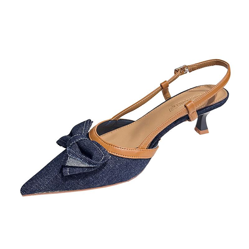 Модные женские босоножки на высоком каблуке, модные босоножки на высоком каблуке с бантом, женские туфли-лодочки с острым носком, Sandalias De Mujer Verano2025