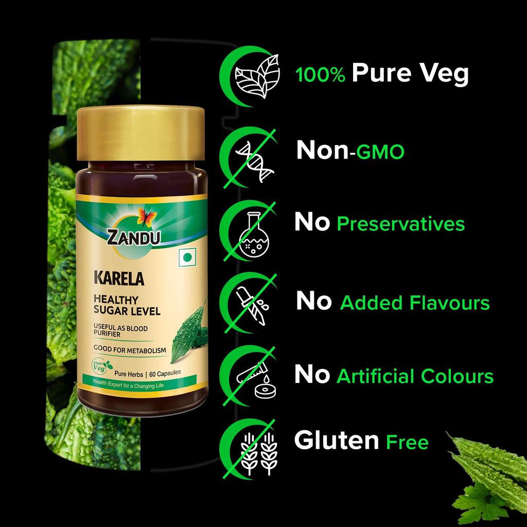 Zandu Karela Bitter Melon Herbal Capsules For Metabolic Wellness Natural Plant Supplement 60 Veg Capsules Daily Herbal Support