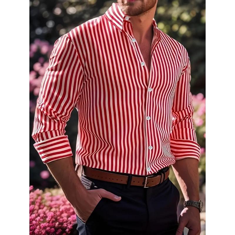 Men S Long Sleeve Striped Shirt With 3d Digital Print