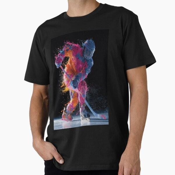 Ice hockey player kicking up splashes of colour on t Premium T-Shirt M-2XL Gift,