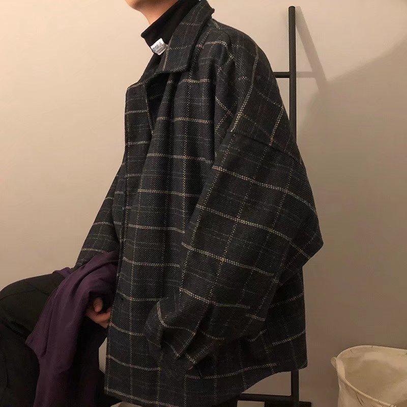 Мужская модная шерстяная куртка в клетку в стиле ретро - Осень/Зима 2022 г., корейский свободный крой