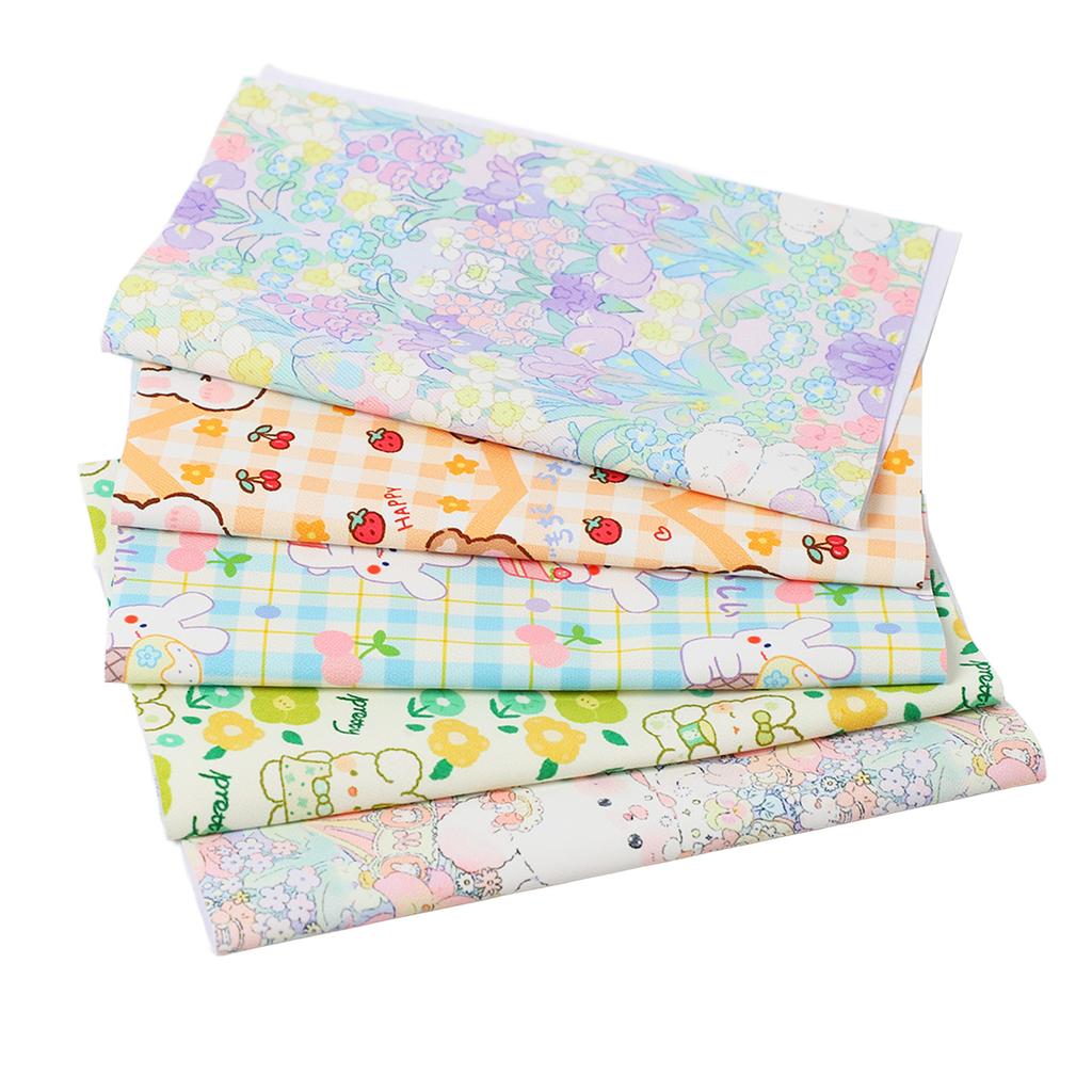 5 Pcs Sewing Fabric Cute Cartoon Pattern Waterproof Anti Fading Soft Touch DIY Quilting Cloth for Tablecloth Bag
