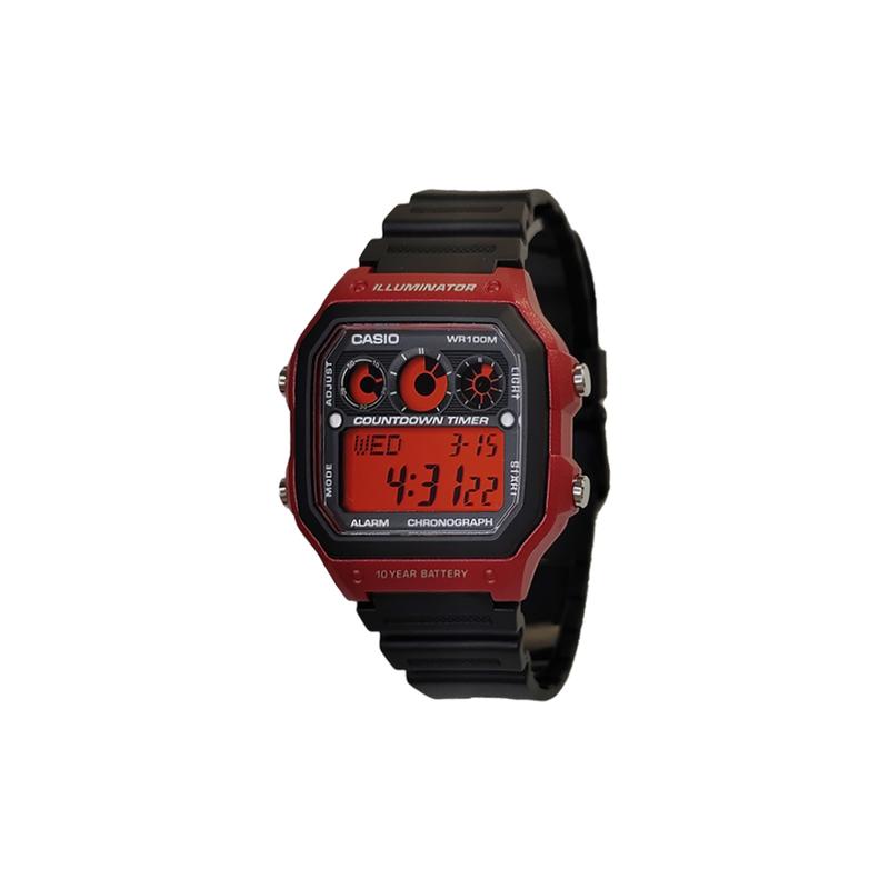 Casio Кастомизированные часы, модифицированная серия, красный дисплей, красный пластиковый корпус, модный тренд AE-1300WH-4A, модификация-Красное Пламя Военный Дух AE-1300WH-4A