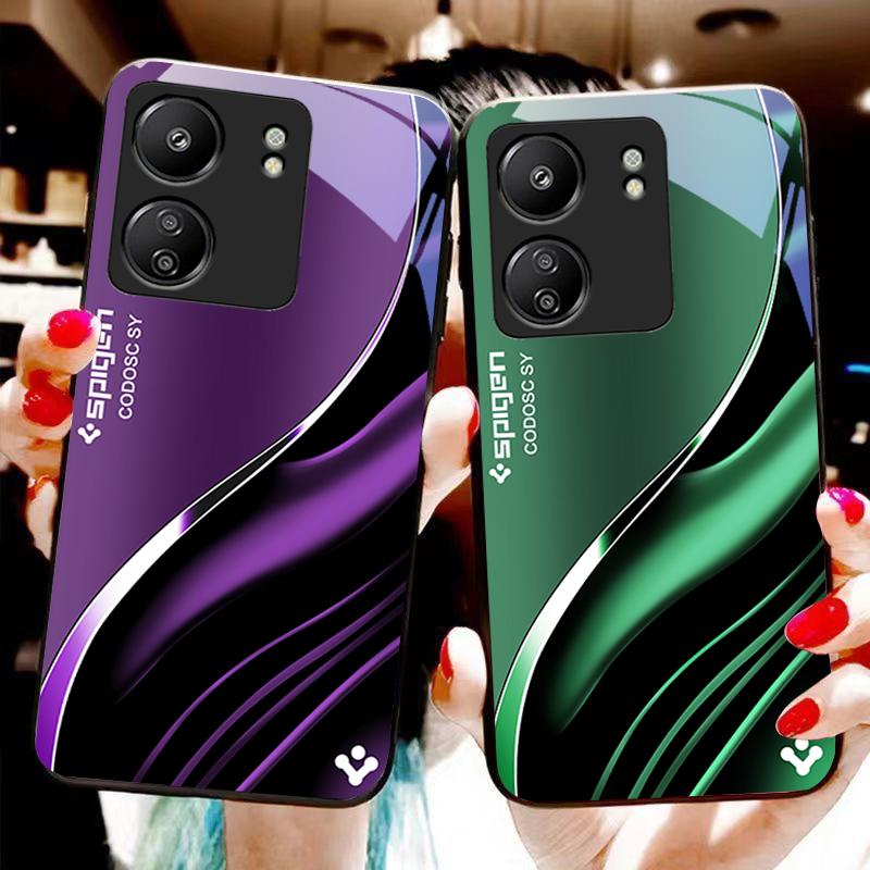 Темно-синий чехол для телефона из закаленного стекла для Xiaomi Redmi 13C Note13 12 Pro Plus 5G Note 9 13T Pro POCO X6 F5 F6