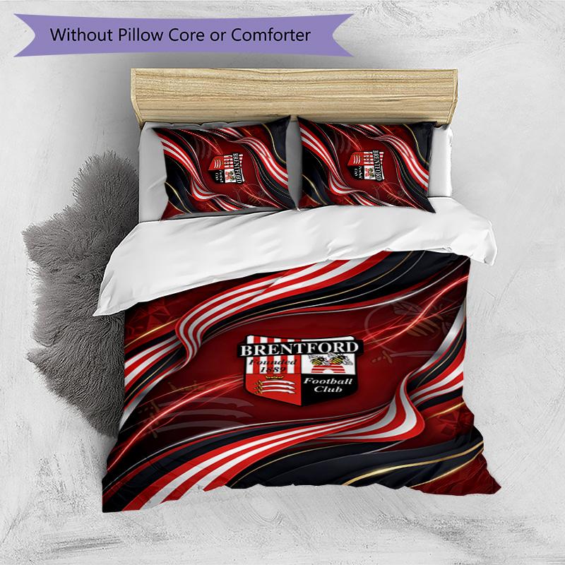 Brentford Football Printed 3 Pieces Bedding Set, Comfortable Skin Friendly Bedroom Duvet Cover Set