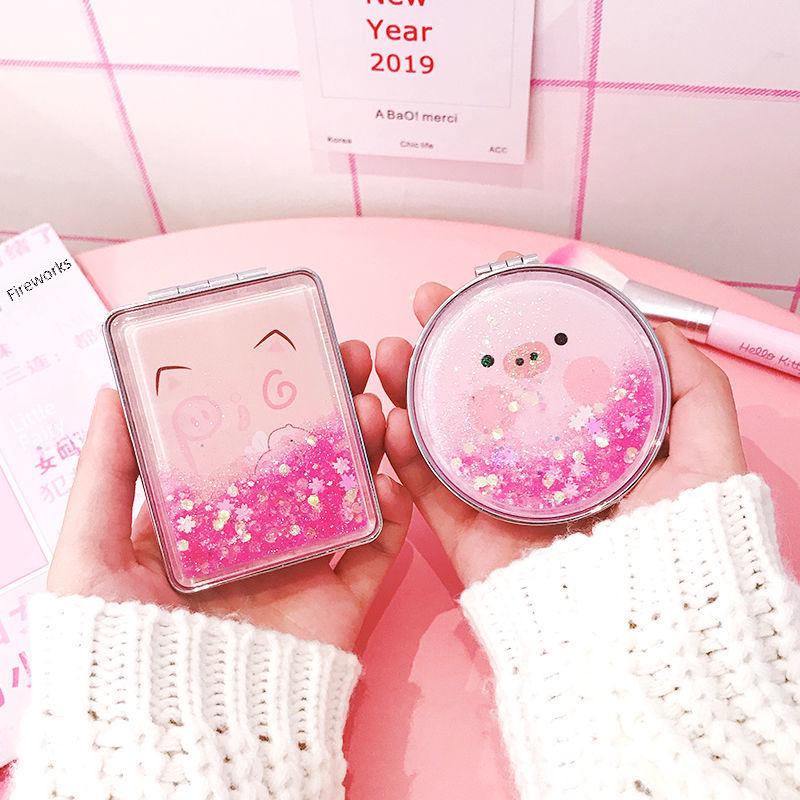 Портативное двухстороннее зеркало для макияжа Quicksand - складной мини-круглый дизайн, корейский стиль для студентов