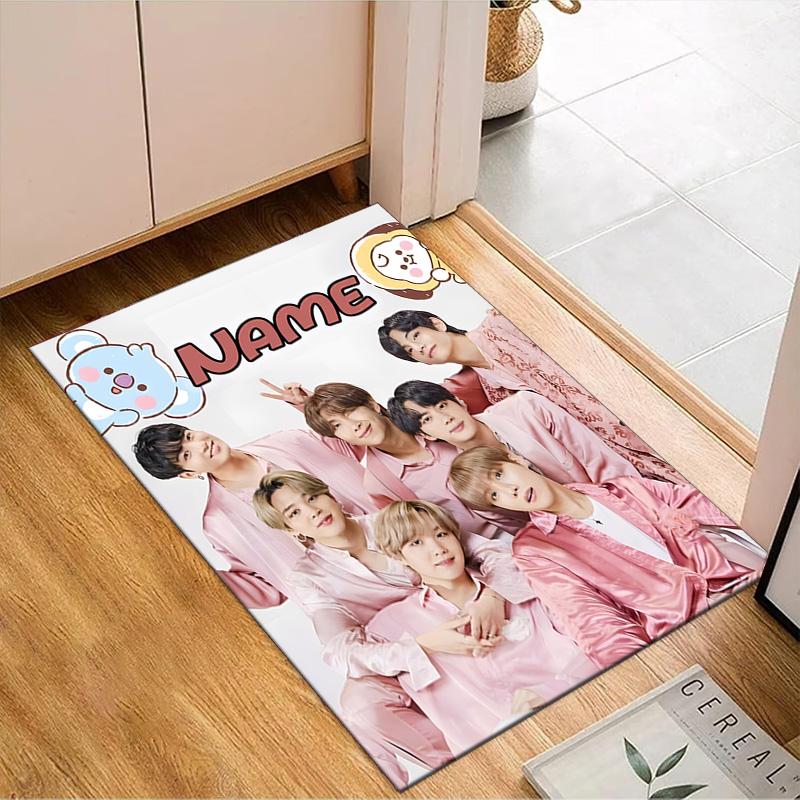 Custom Name K-pop Stars Group Rug for Living Room, Game Rooms, Office, Bedroom, Floor Mat Playful Design, fan gifts Christmas decor