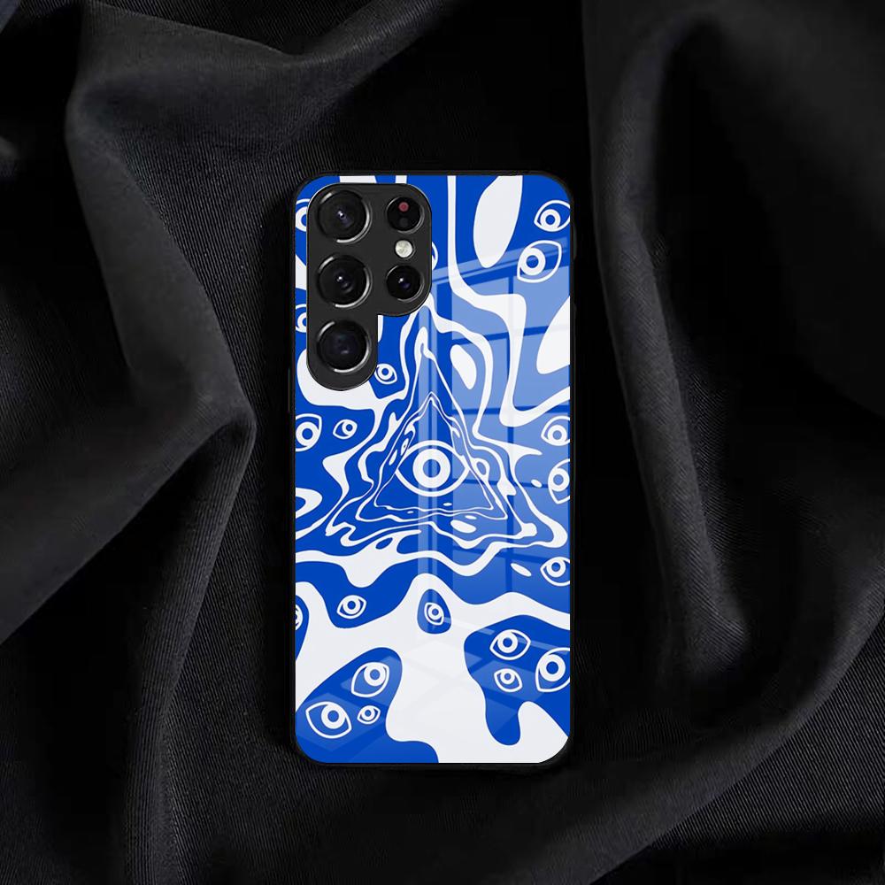 Винтажный синий чехол для телефона 'Сглаз' для Samsung S25 Edge Ultra S23 S22 S21 S20 Ultra Plus S24 Fe A54 A53 A25 Стеклянная крышка