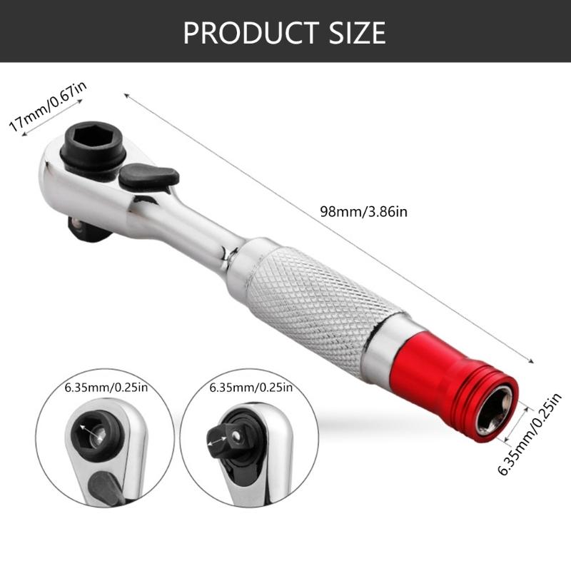 Двухсторонний храповый ключ Инструмент Эргономичная нескользящая рукоятка Привод 1/4" Храповая рукоятка Для использования в домашней мастерской