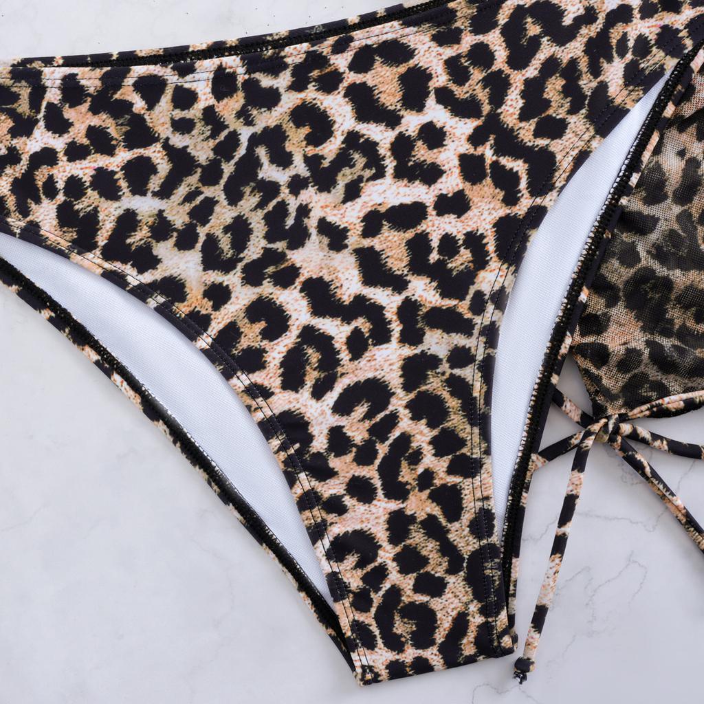 European and American new sexy leopard print beach skirt split swimsuit three-piece women's lace-up fashion bikini swimsuit