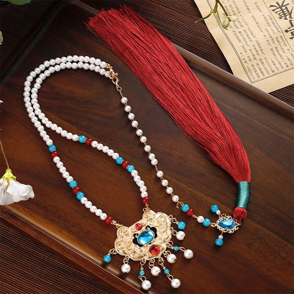 Chinese Style Horse Face Skirt Necklace Pearl Chinese Necklace Sweet Hanfu Ruyi Pendant Decoration