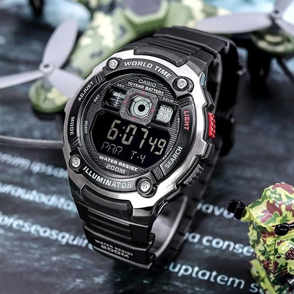 Casio 10-летняя батарея, 200-метровый водостойкий авиационный дисплей, военные водонепроницаемые часы 2000, черные B