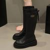 Модные новинки 2024 года, зимние женские сапоги длиной до колена, с застежкой-молнией сзади, на квадратном каблуке, с круглым носком, на платформе, для женщин Botines De Mujer