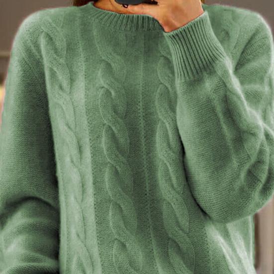 Yousheng Женский свитер с круглым вырезом и длинным рукавом, с перекрученной текстурой, трикотажные топы, однотонные, свободные, ретро-пуловеры