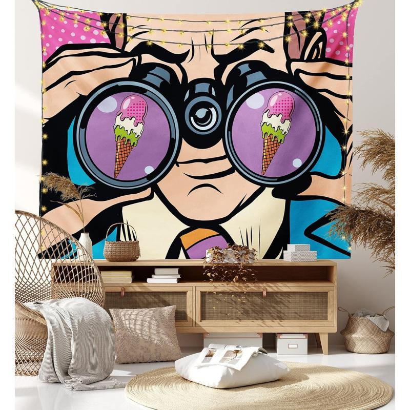 VIKAMA Pop Art Binoculars Ice Cream Tapestry Retro Cartoon Funny Wall Hanging for Bedroom Living Room Dorm Decor