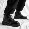 Модные мужские повседневные деловые офисные ботинки на платформе со шнуровкой из натуральной кожи ковбойские весенне-осенние массивные ботинки черного цвета на щиколотку мужские ботинки