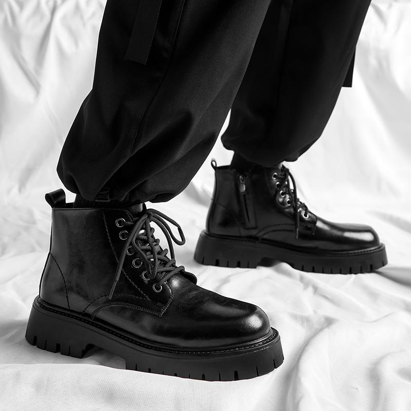 Модные мужские повседневные деловые офисные ботинки на платформе со шнуровкой из натуральной кожи ковбойские весенне-осенние массивные ботинки черного цвета на щиколотку мужские ботинки