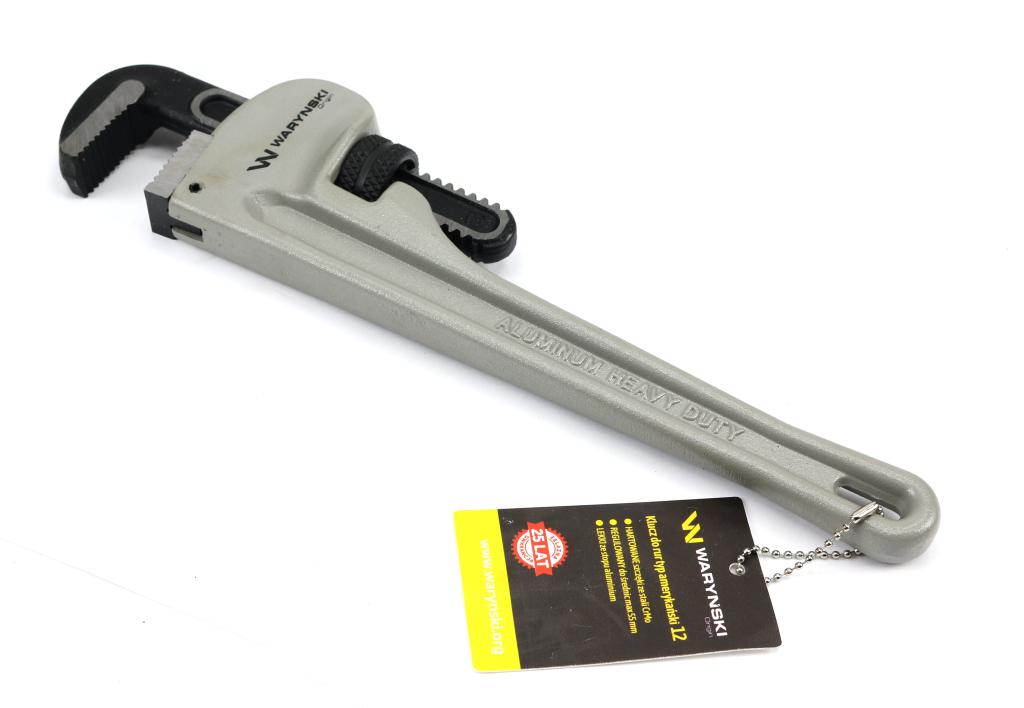 American type pipe wrench 12" aluminum handle reinforced CrMo jaws max diameter Waryński