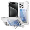 Shockproof Acrylic Card Slot Holder Clear Phone Case for iPhone 15 14 13 12 11 Pro Max 15Plus 14Plus Metal Kicstand Bumper Cover