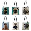 Dog  Women Shoulder Bag Shopper Canvas Casual Grocery Handbag Eco Reused Print Painting Vintage Large Capacity Tote Books Bag