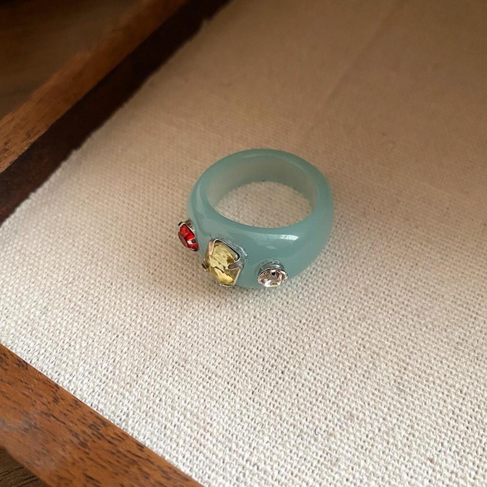 Геометрическое кольцо конфетного цвета Корейский стиль Большое однотонное кольцо-купол Кольцо из смолы со стразами Ювелирные изделия Подарки